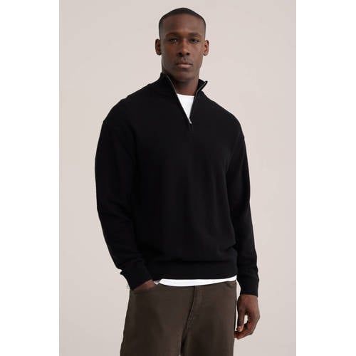 WE Fashion katoenen regular fit gebreide trui - zwart