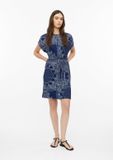 s.Oliver Robe à manches longues, col rond, longueur mollet, avec ceinture, cachemire, bleu foncé, polyester, taille 46