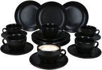 MamboCat 18-delig koffieservies Panther mat zwart 6 personen steengoed