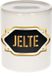 Bellatio Decorations Shoppartners Bv Spaarpot met voornaam Jelte - wit - met goud/zwart embleem - 8 x 9 cm - keramiek - met afsluitdop - cadeau verjaardag