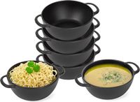 Plasticforte Soepkommen met hengsels - 8x - Campinglife - kunststof - D11 x H5 cm - 370 ml - zwart - stapelbaar - onbreekbaar