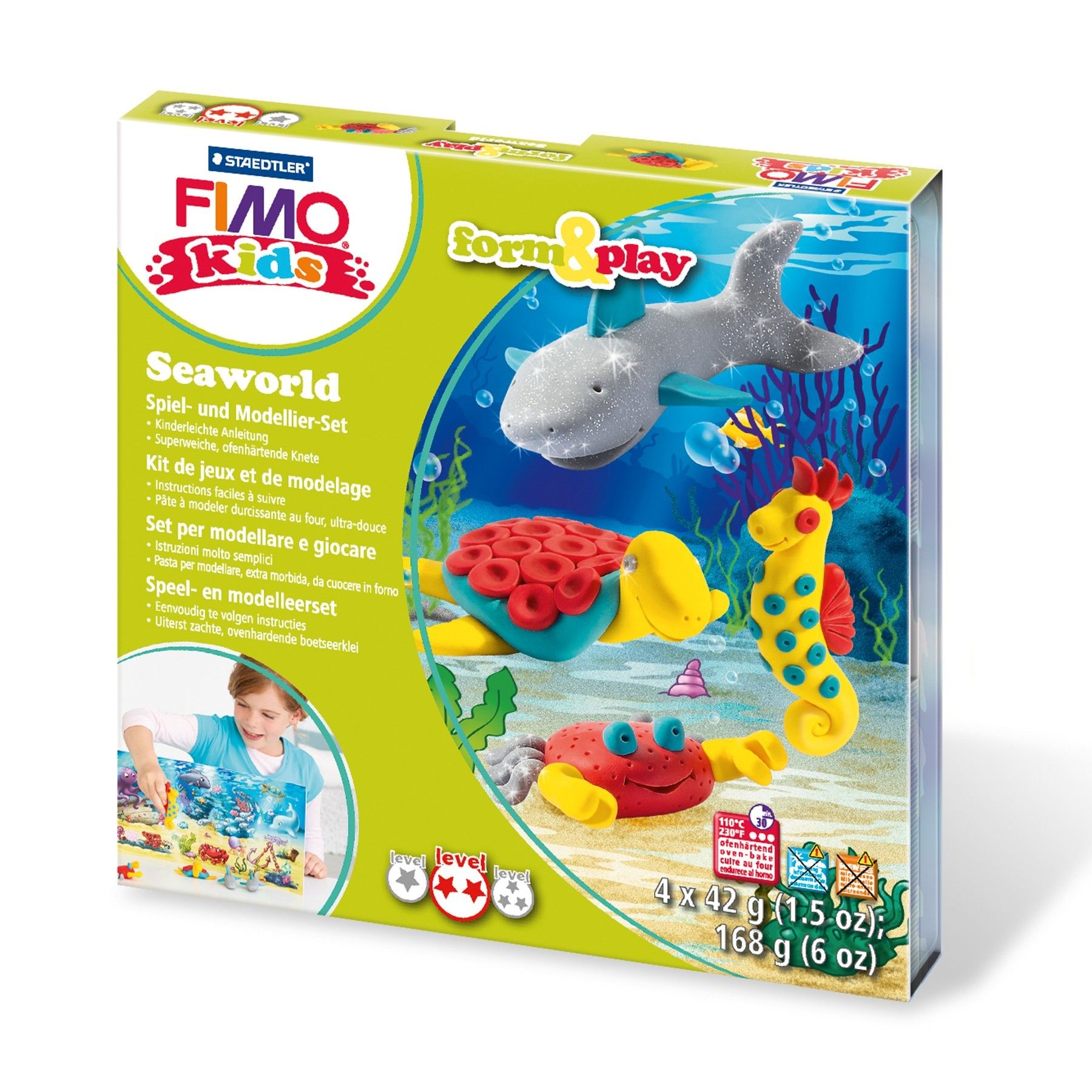 Staedtler FIMO kids 8034 - Boetseerklei - 42g - 1 stuk - Blauw, Geel, Grijs, Rood