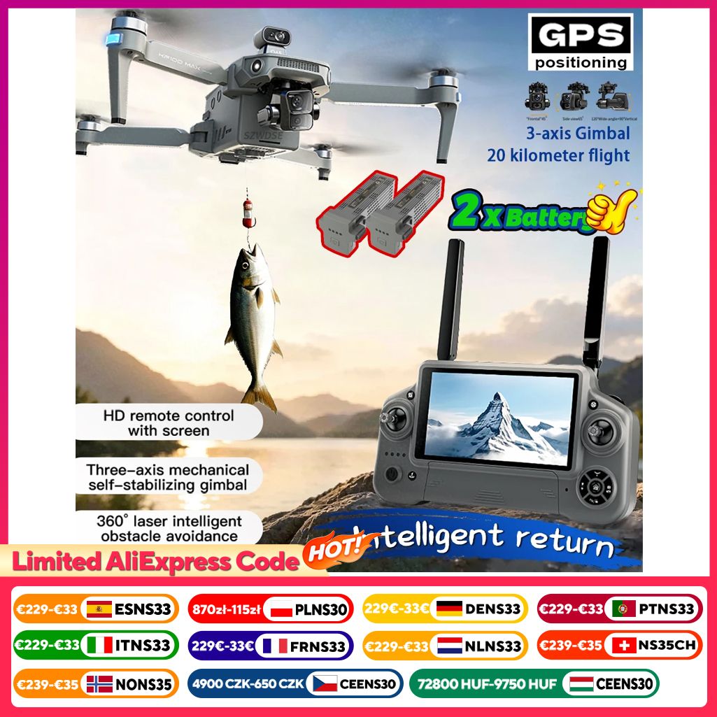 other KF100 MAX 4K Professionele FPV Drone 3-Axis Gimbal HD Camera 20km Borstelloze Motor Obstakelvermijding 5G WIFI GPS Volledige Set 5,5 Inch Afstandsbedieningsscherm Luchtfotografie Speelgoed