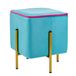 Baroni Home Kruk voetenbank, zitkruk van fluweel, gestoffeerd, kleur turquoise, rand fuchsia, afmetingen: 33 x 33 x 38 cm