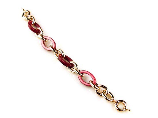 Model Marilyn Monroe Armband - Brons - Roze Resin - Goudkleurige Schakels - 21 cm