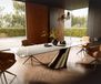 Edge Table à manger 300x100 cm céramique Onyx Champagne Cono métal doré
