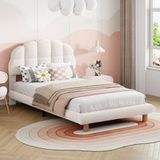 Lit Simple 90x200 cm Rembourré avec Tête de Lit Ours en Peluche Moderne - Polaire - Blanc