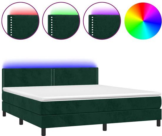 vidaXL Boxspring met matras en LED fluweel donkergroen 180x200 cm