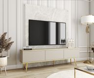3E 3xE living.com Blum TV-meubel ORO, MDF, beige, 175 cm, gouden poten, moderne stijl