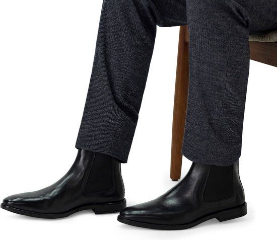 Manfield Heren Zwarte Leren Chelsea Boots Maat 42