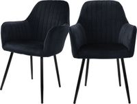 ML-design Eetkamerstoelen met rugleuning & armleuning set van 2 zwart fluweel metalen poten