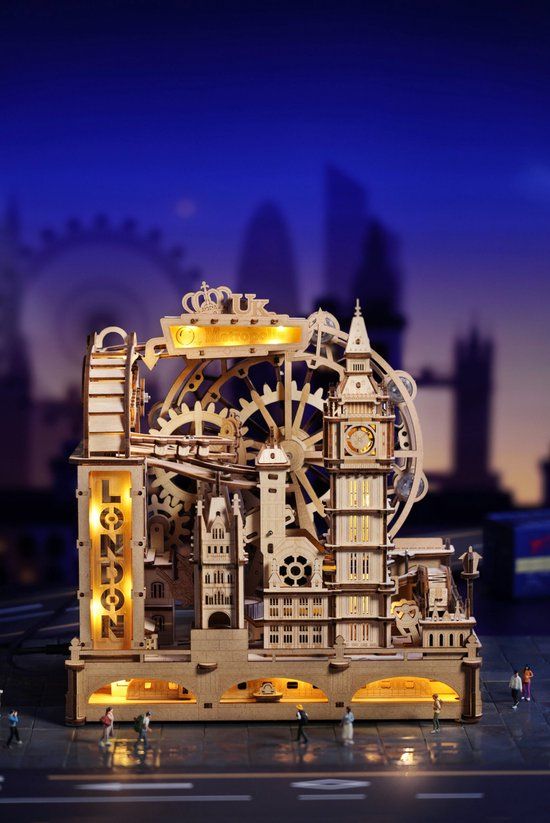 Robotime, ROKR Robotime Marble Travel London – Marble Spaceport EGB01 – Houten Knikkerbaan – 431 Onderdelen