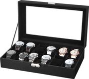Songmics Horlogedoos 12 Stuks Zwart Leer