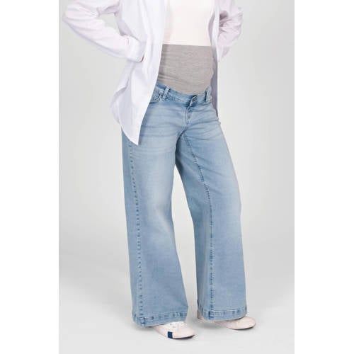 LOVE2WAIT zwangerschaps wide leg jeans light blue denim