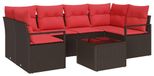 vidaXL Ensemble de canapé, 7 pièces, 6 places, marron et rouge, polyrotin