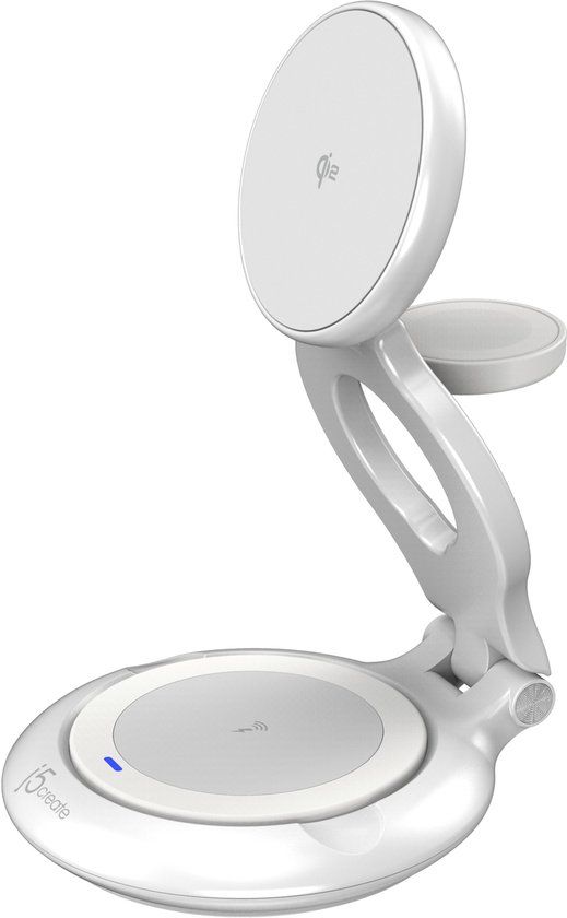 j5create JUPW3415-N Draadloze Oplaadstandaard - 3-in-1, Magnetisch, Opvouwbaar, met Qi2 - 22.5 Watt - Wit
