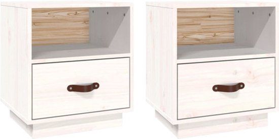 vidaXL Nachtkastjes - 2 stuks - 40x34x45 cm - Massief Grenenhout - Wit