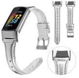 Wigento Fitbit Charge 6 / 5: Lederen horlogeband, smartwatch, sportarmband, kleur: zilver, maat: L. Accessoire