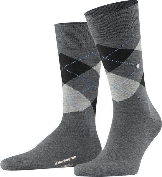 Burlington Edinburgh gedessineerd wol sokken heren grijs - maat 40-46