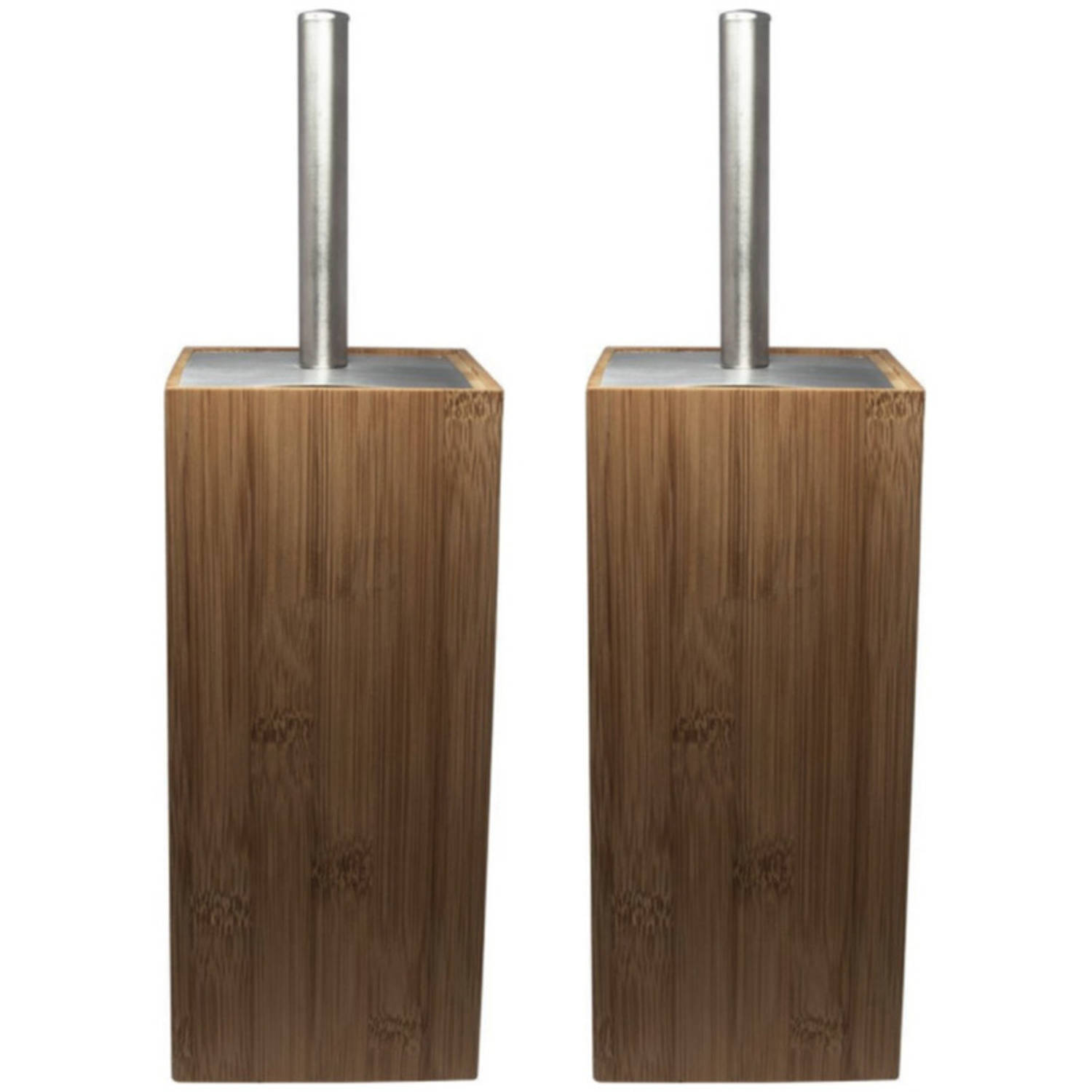 Bellatio Design 2x Toiletborstels met bruine houders van bamboe 34 cm - Wc-borstel - Toilet en badkamer accessoires
