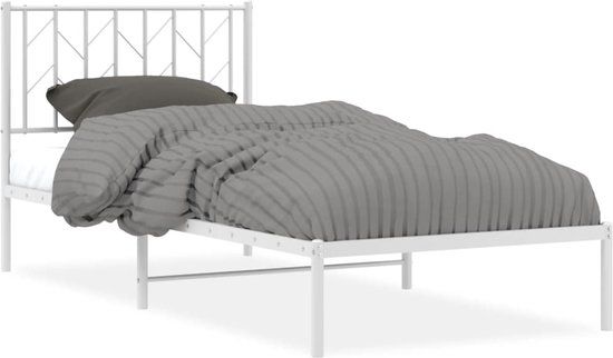vidaXL Bedframe met hoofdbord metaal wit 90x200 cm