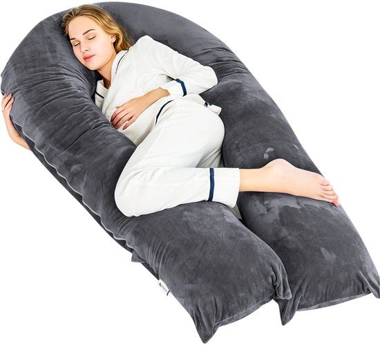 Avalo Zwangerschapskussen XXL 280 cm - U-Vorm Zijslaapkussen - Ergonomisch Body Pillow - Voedingskussen & Lichaamskussen voor Zwangere Vrouwen - Donkergrijs