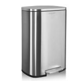 Karat Dustin afvalbak van roestvrij staal met automatische dekselsluiting – geurvrije afvalbak met voetpedaal en binnenbak, 50 liter, zilver