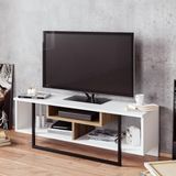 Hanah Home Moderne tv-standaard met wandmontageoptie, 119,4 cm, wit en zwart oak, 100% melamine gecoat, 18 mm dik, meerdere planken en extra opslag