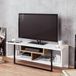 Hanah Home Moderne tv-standaard met wandmontageoptie, 119,4 cm, wit en zwart oak, 100% melamine gecoat, 18 mm dik, meerdere planken en extra opslag