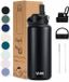 VANN® Bouteille à boire en acier inoxydable à 3 parois 1 Litre avec paille pour Adultes – Satin Noir