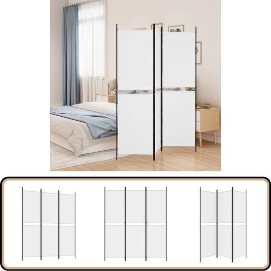 vidaXL Kamerscherm met 3 panelen - 150x180 cm - Stof - Wit