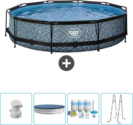 EXIT Rond Stone Frame Zwembad - 360 x 76 cm - Grijs - Inclusief Accessoires