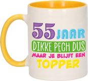 Bellatio Decorations Verjaardag cadeau mok 55 jaar - geel - dikke pech dus - 300 ml - keramiek