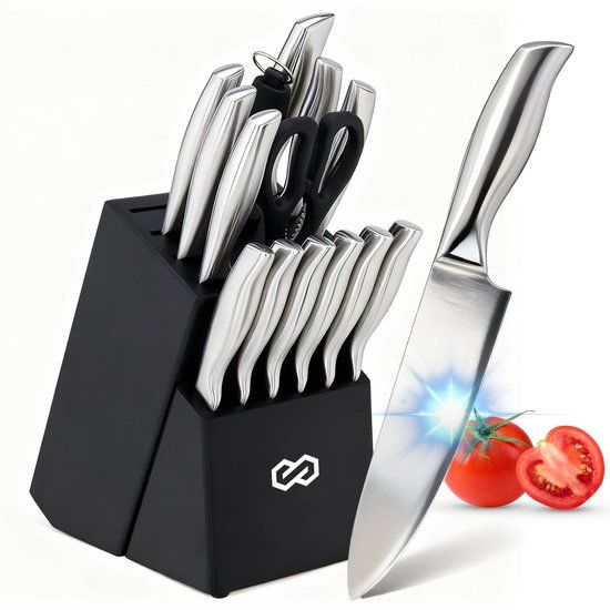 Infinity Goods Messenset - 16 Delig - Zilver/Zwart - Met Messenblok, Messenslijper En Schaar