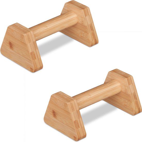 Relaxdays Push-up Bars - Set van 2 - Bamboe - 10,5 x 14 x 23 cm - Opdruksteunen - Natuur