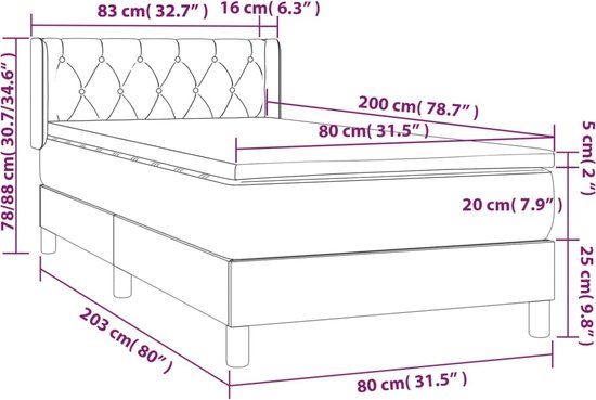 vidaXL Boxspring met matras stof zwart 80x200 cm