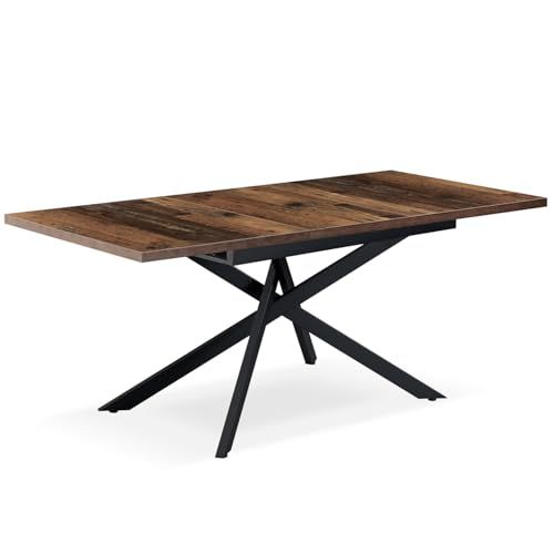 B&D home Eettafel LARS, uittrekbaar 120-160 x 80 cm, 4-6 personen, keukentafel, houten tafel met kruisframe, zwart, voor keuken, eetkamer, industrieel modern design, Texas-eiken, 11202-XS-EITE