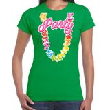 Bellatio Decorations Tropical party T-shirt voor dames - bloemenkrans - groen - carnaval/themafeest XL