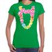 Bellatio Decorations Tropical party T-shirt voor dames - bloemenkrans - groen - carnaval/themafeest XL