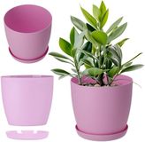Merkloos KADAX Bloempot, plantenpot met onderzetter, ronde kunststof bloempot voor cactussen, varens, matte bloempot voor balkon, woning en terras, 30 cm, roze