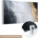 MuchoWow® Glass Painting 40x20 cm - Acrylic Glass - Abstract - Gold - Black - Marble - Wall Decoration