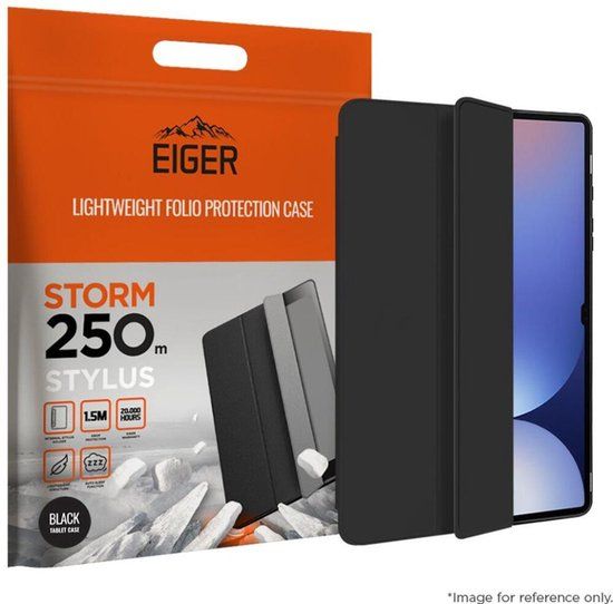 Eiger Storm 250m Stylus Hoes Geschikt voor Samsung Galaxy Tab S10 FE - Hoes met Penhouder - Met Slimme Sleep / Wake Functie - Zwart