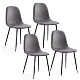 Mondeer Eetkamerstoelen, set van 4, fluwelen keukenstoelen met metalen poten en stoffen gestoffeerde zitting, modern voor eetkamer woonkamer, grijs