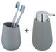 WENKO Waschtisch-Set Mod. Badi, 2-teiliges Bad-Accessoire Set mit 1x Seifenspender nachfüllbar mit bis zu 320 ml Flüssigseife, 1 x Zahnputzbecher, aus Keramik mit matter Oberfläche, Grau