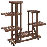 VidaXL Plantenstandaard met wielen 95x25x101 cm massief vurenhout