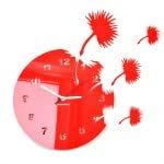 Flexistyle Moderne wandklok DANDELION rond zonder tikken (rood)