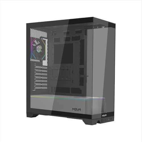 Noua Utopia FS100, ATX-gaming-behuizing, drievoudig gehard glas, doorlopend, frameloze, ARGB-ventilator en ARGB-ledstrips, ondersteuning voor vloeistofkoeling tot 360 mm, zilver