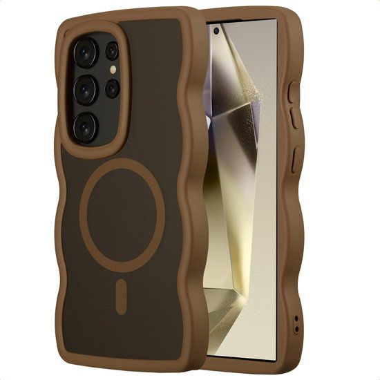 Selencia Wavy Case - Golvend Hoesje geschikt voor Samsung Galaxy S24 Ultra - Mocha Brown