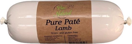 Paw Natural Puur Lam Vlees Paté Natvoer Worst volledig maaltijd Hondenvoer en Kattenvoer 400gr Graan en Glutenvrij. Voor honden kat.