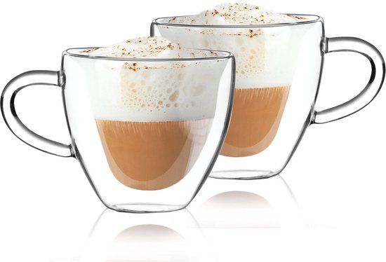 Homla Cembra Dubbelwandig Hartvormig Glas Set van 2 Mokken 0,3L Transparant